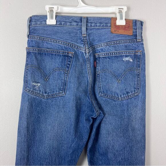 Levi’s 501 Skinny Straight Jeans Distressed Ripped Denim - Picture 8 of 11